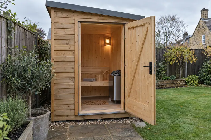 Garden shed converted into a small sauna